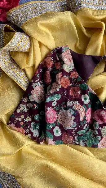 Golden Elegance Floral Blouse & Silk Saree Set