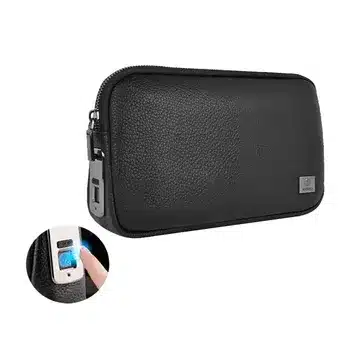 Premium Black Leather Travel Organizer Pouch – Secure Zip Closure Multipurpose Storage Bag