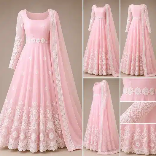 Premium Pink Embroidered Anarkali Gown with Dupatta