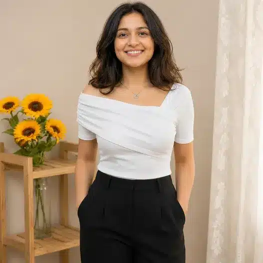 Elegant White Off-Shoulder Fitted Top for Women