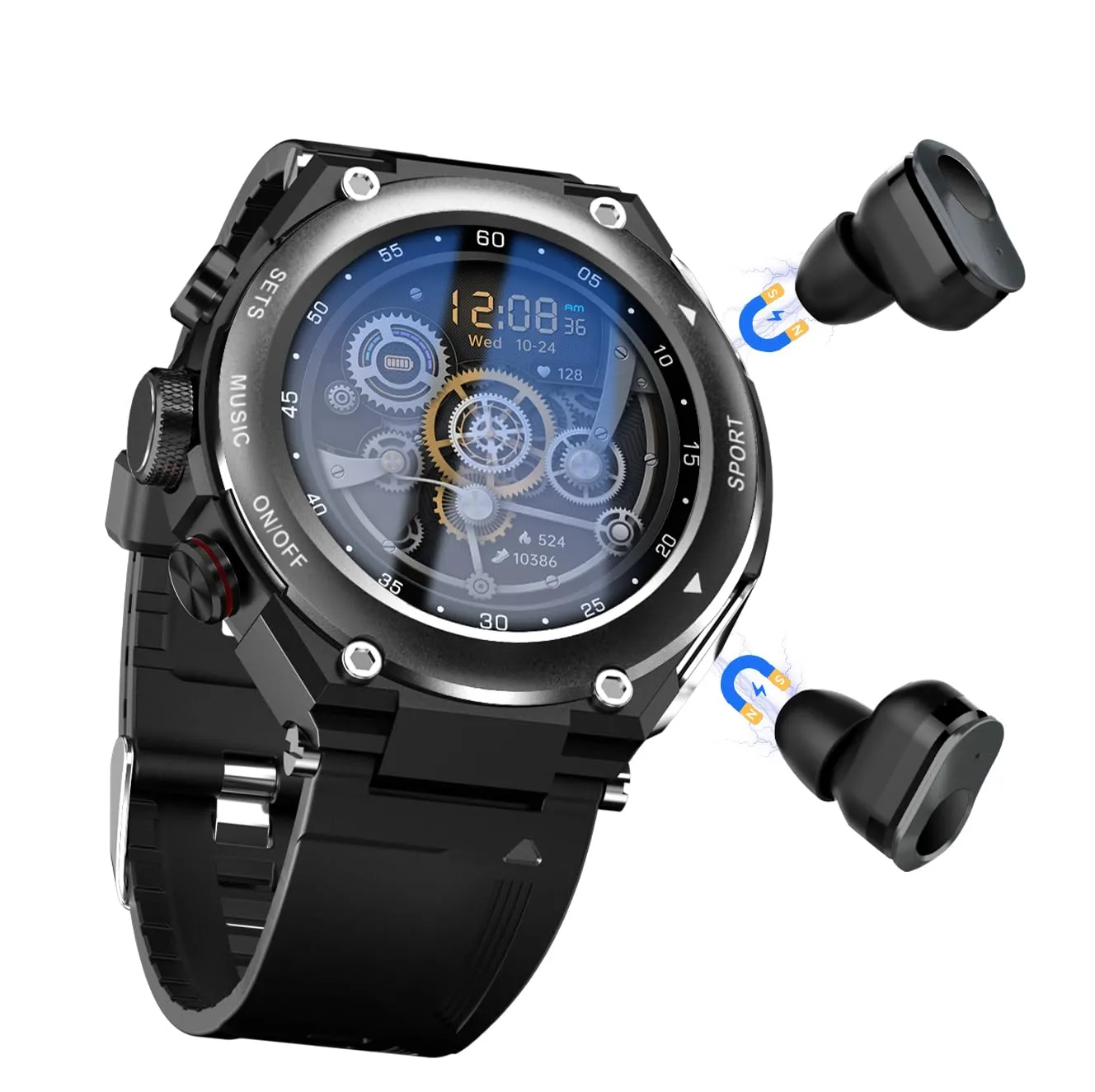 Smart Watch with Earbuds 3 in 1 Round Fitness Tracker 1.28inch Smartwatch for Men Answer