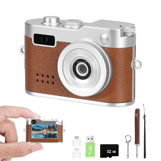 Mini Keychain Camera, FHD 1080p Mini Digital Camera with SD Card, Flash,Six Filters, OTG Adapters, Card Readers, 100 Mins Battery Retro Small Camera