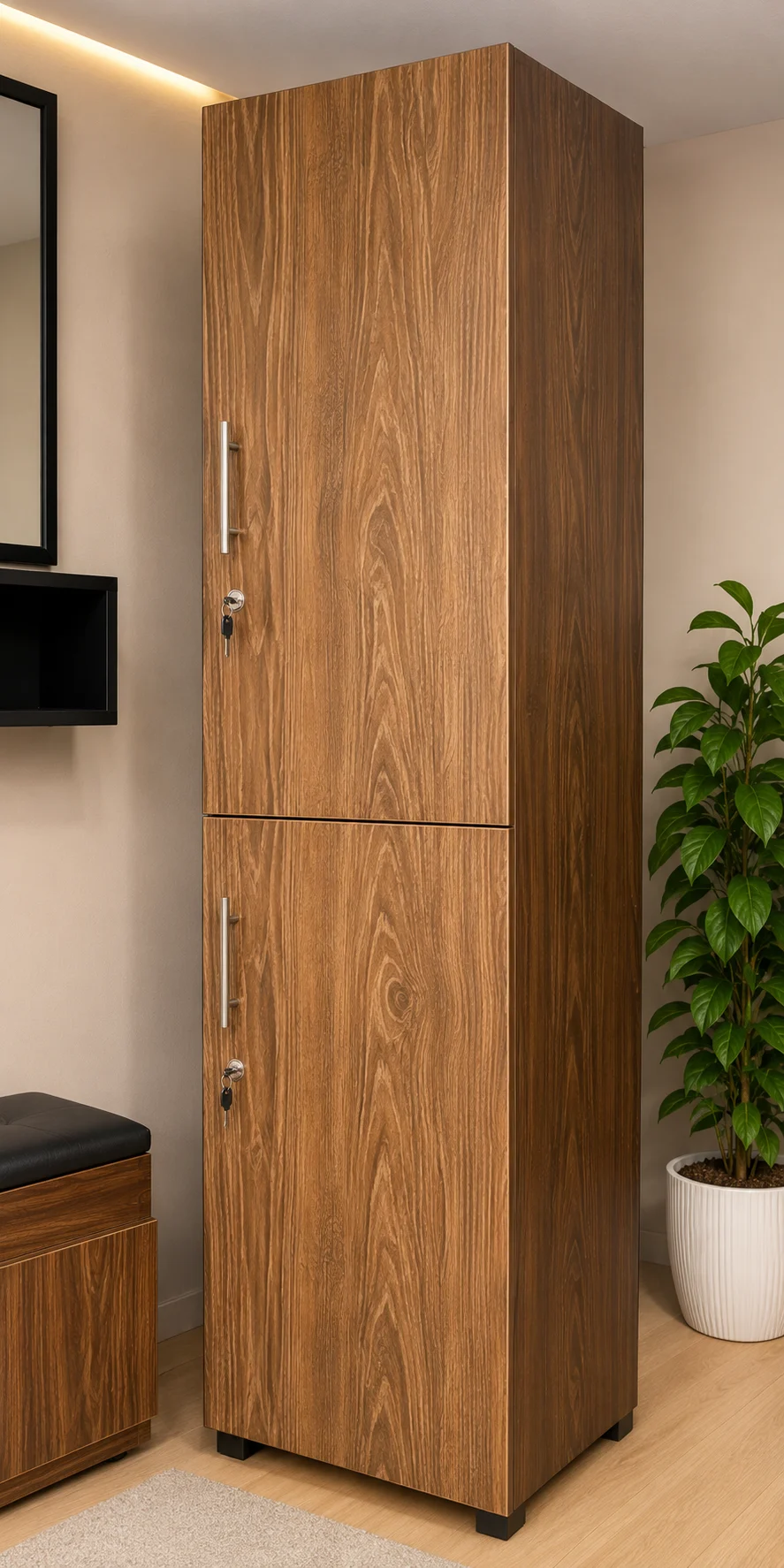 Modern Wooden Storage Wardrobe Cabinet with Lockable Doors