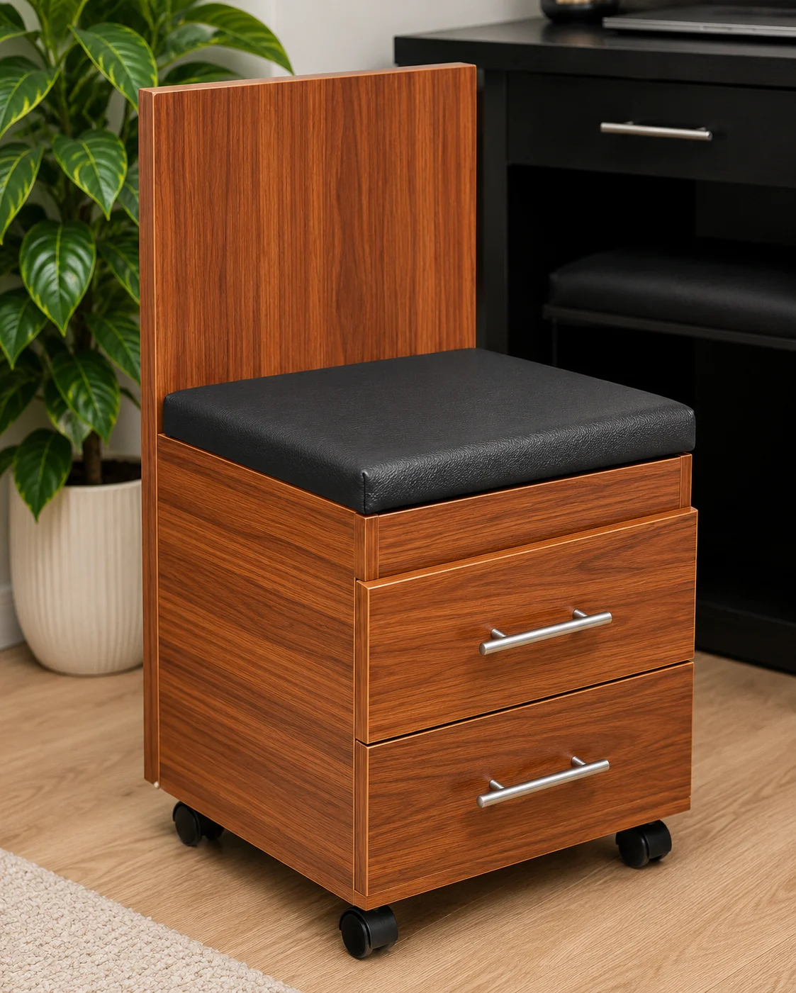 Wooden Storage Chair Cabinet with Cushioned Seat & Drawers