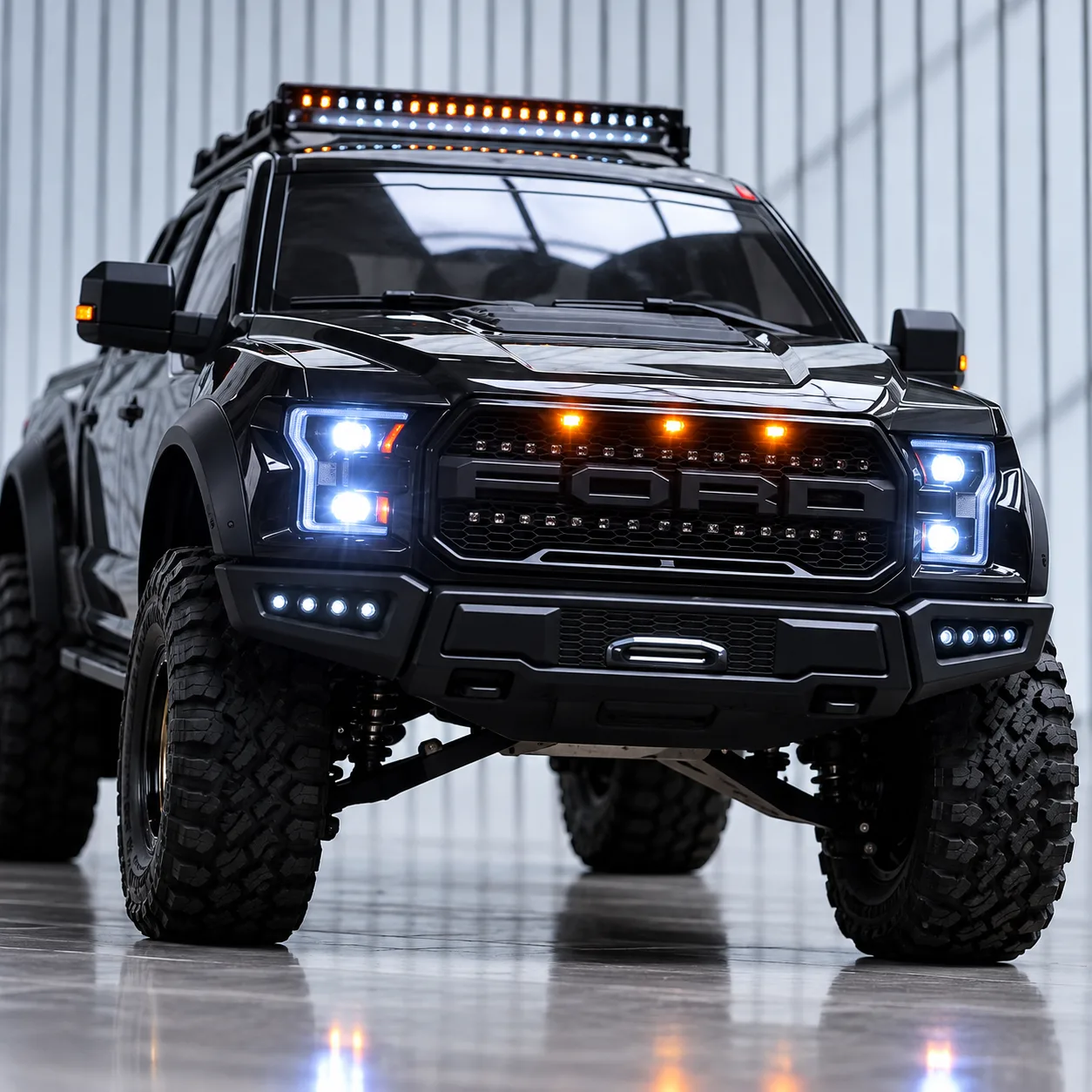 Black 4x4 Off-Road RC Truck with LED Lights & Remote Control