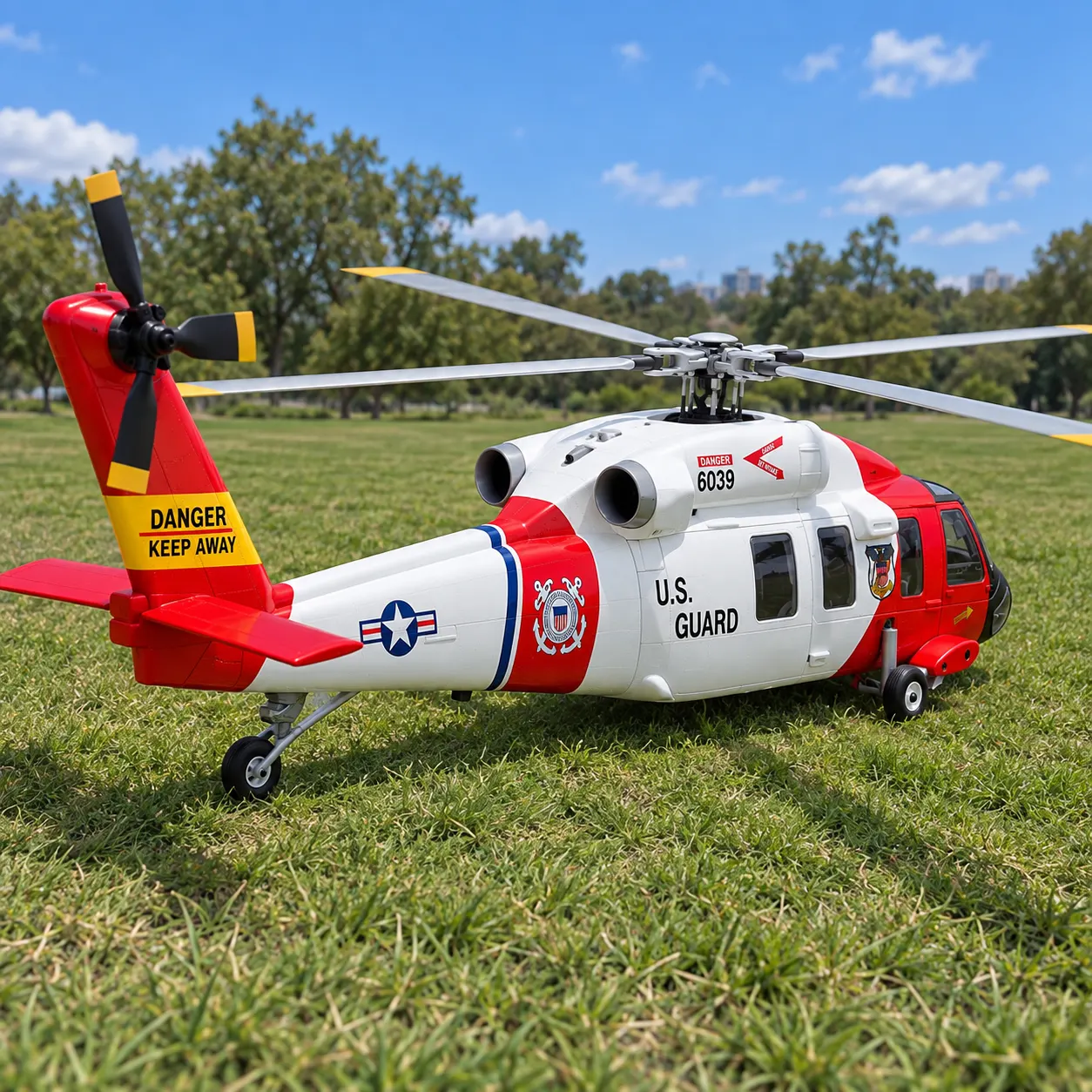 Red & White Rescue RC Helicopter with Large Rotor & Remote Control