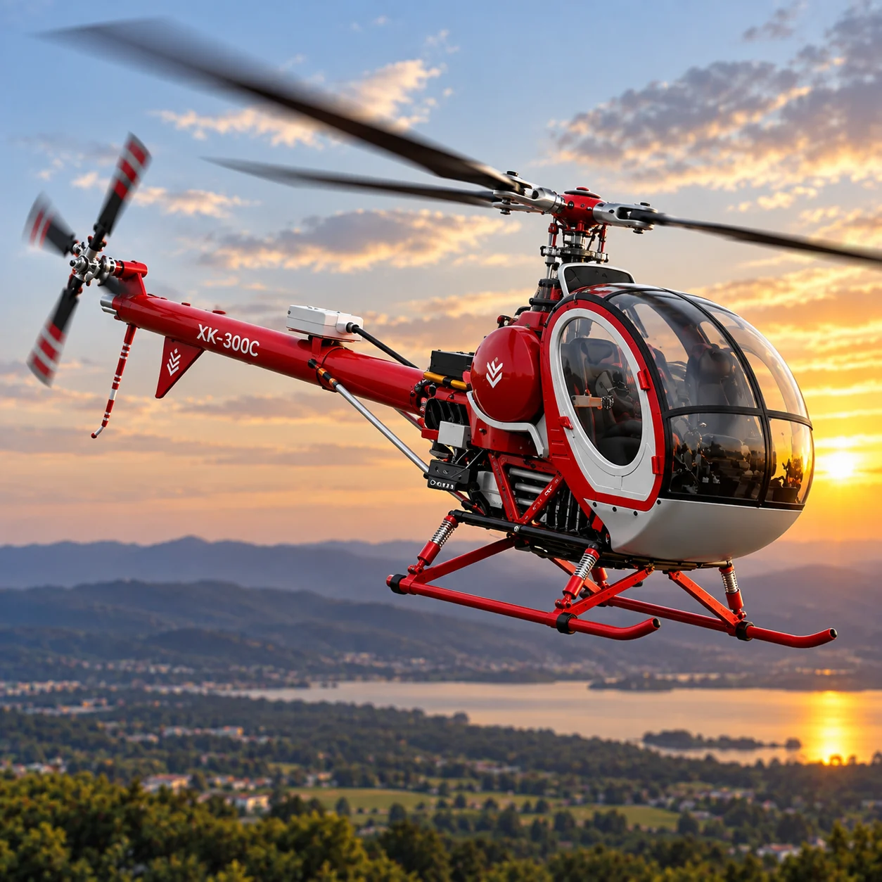 Red & Silver RC Helicopter with Realistic Cockpit & Remote Control