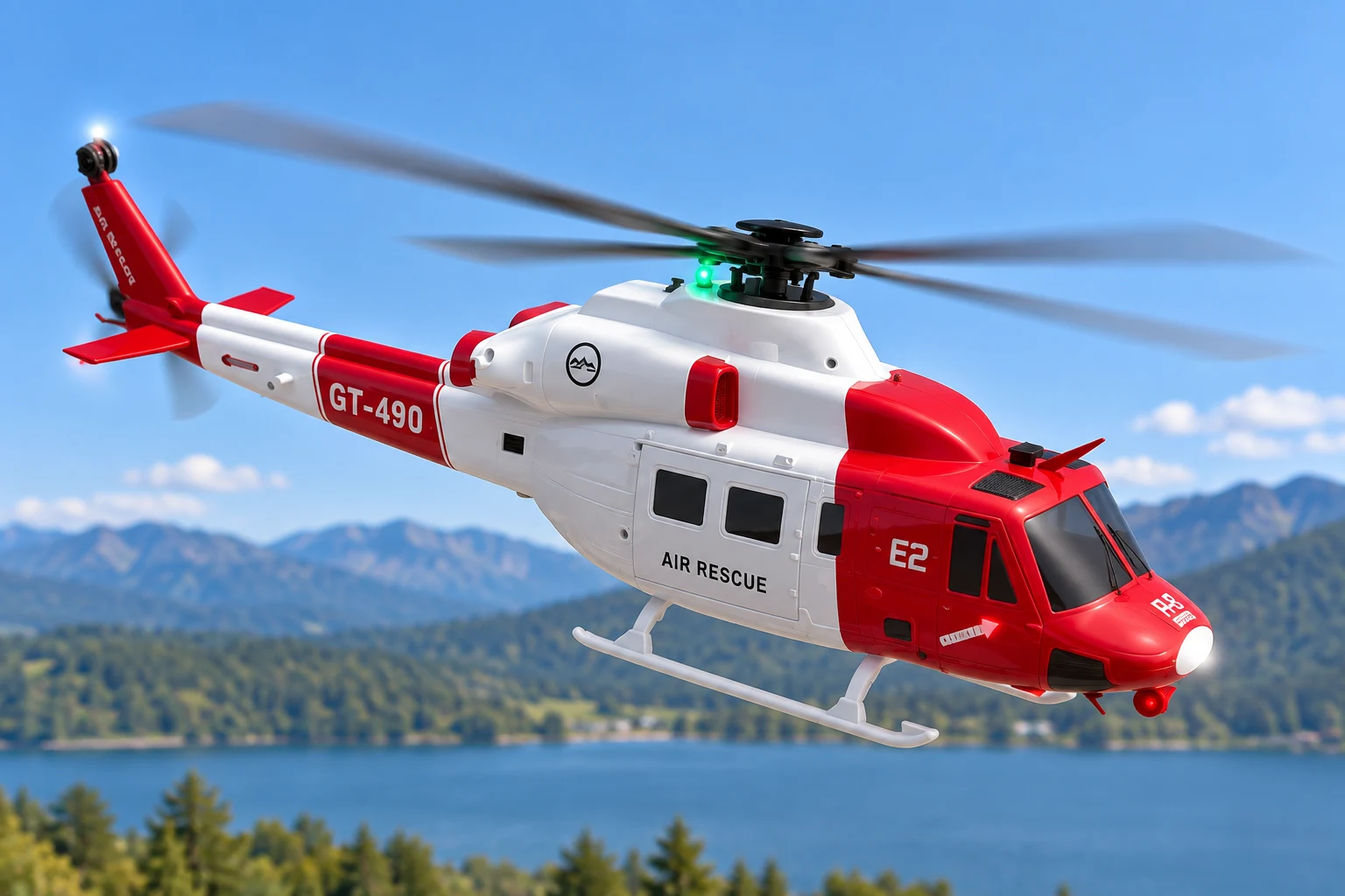 Red & White Air Rescue RC Helicopter with LED Light & Remote Control