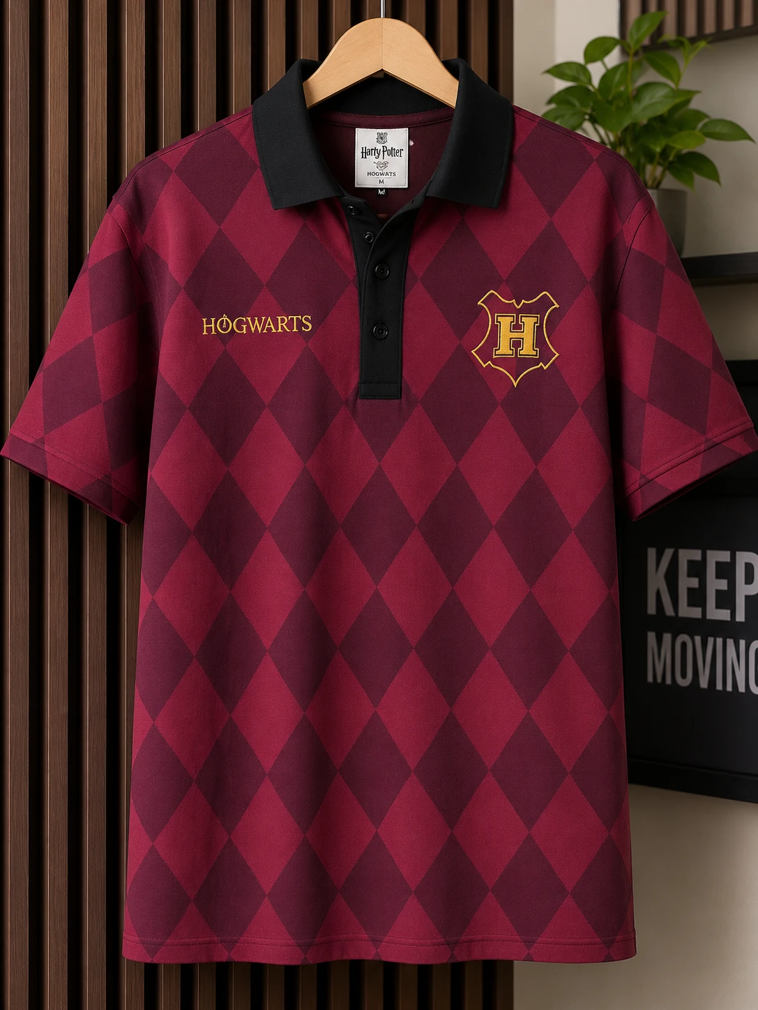 Hogwarts Inspired Diamond Pattern Polo T-Shirt