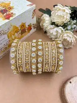 Golden Pearl Elegance Bridal Bangles Set