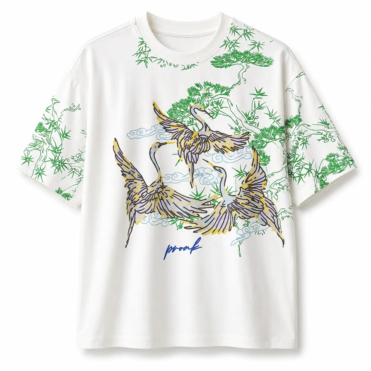 Men's Premium Oversized Japanese Crane Graphic T-Shirt